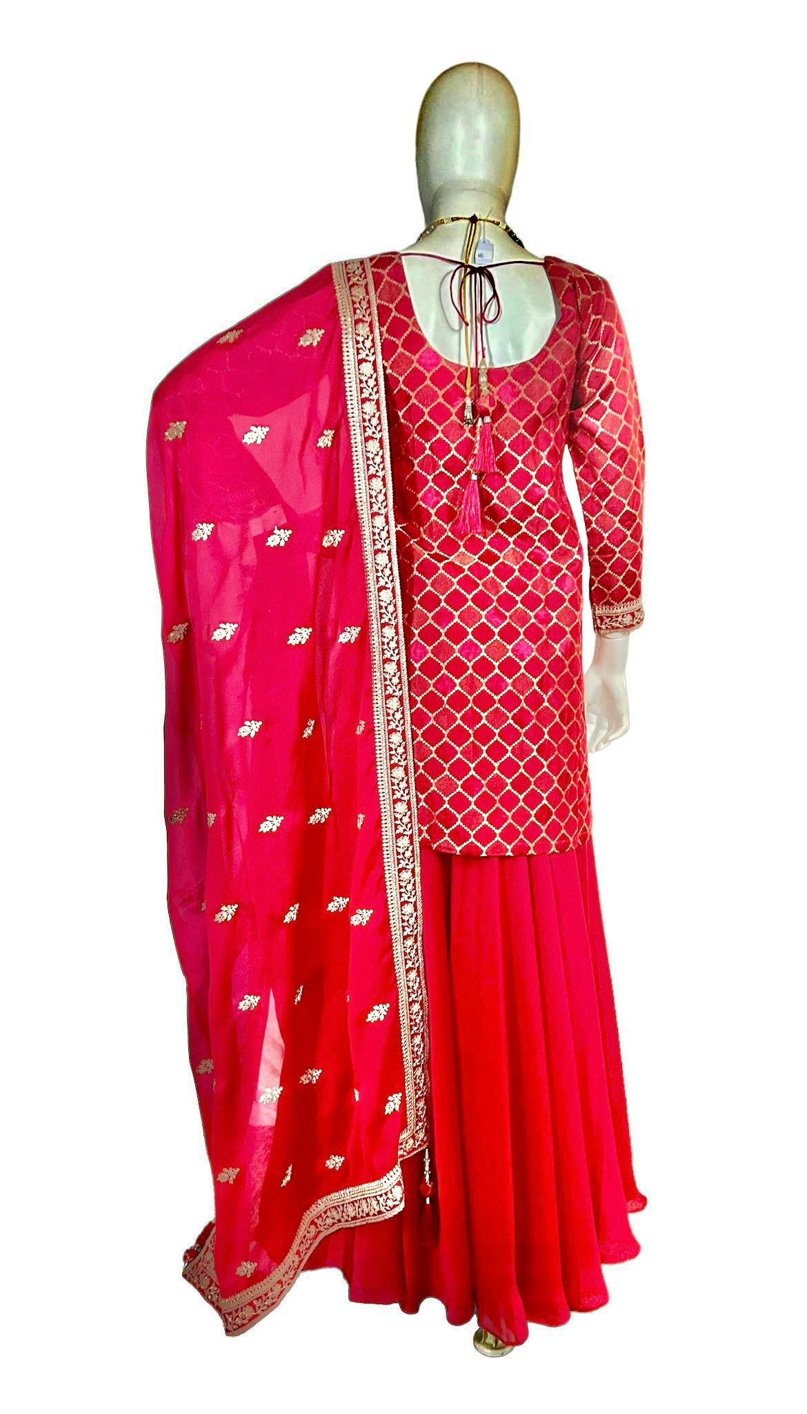 Red benarasi silk Sharara suit