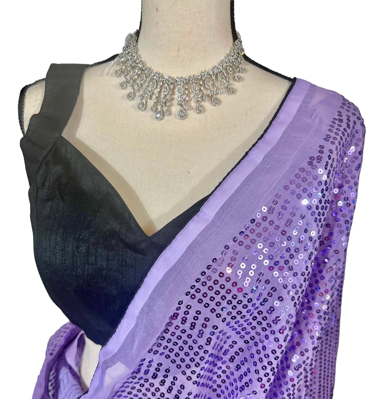 Purple/black sequins saree