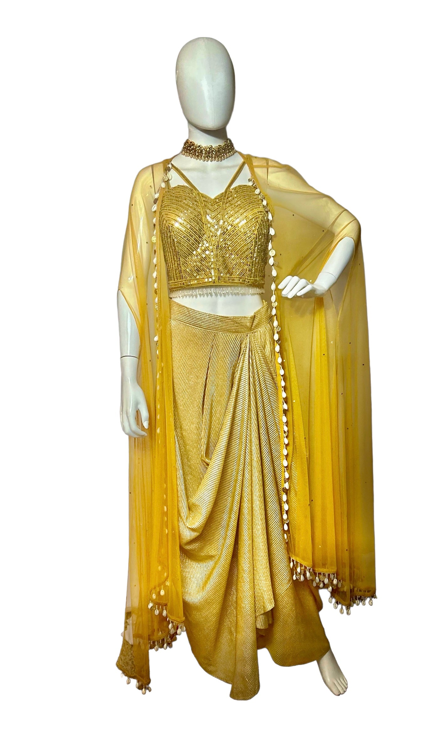 Mustard yellow dhoti set