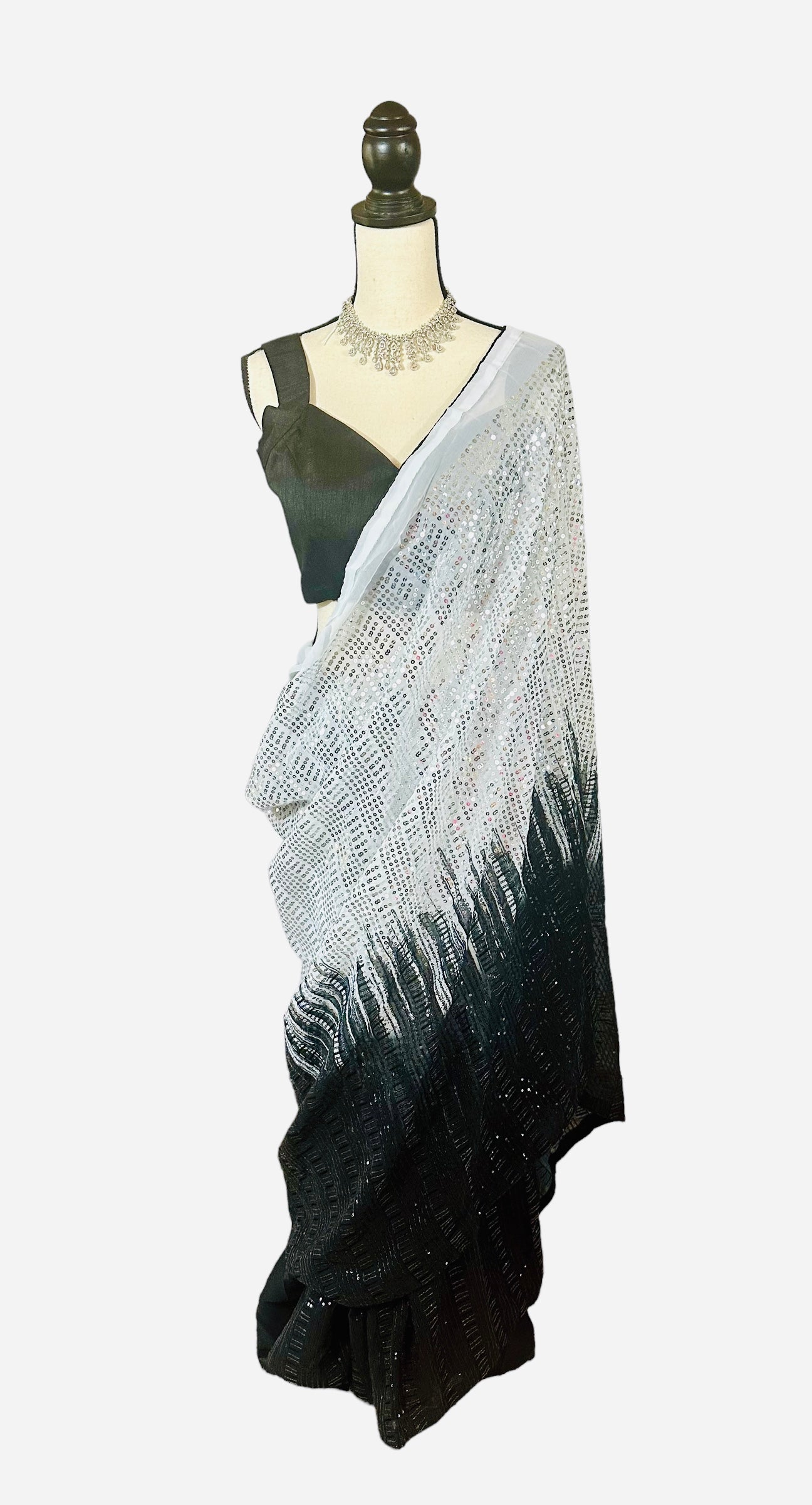 Black/white sequins saree