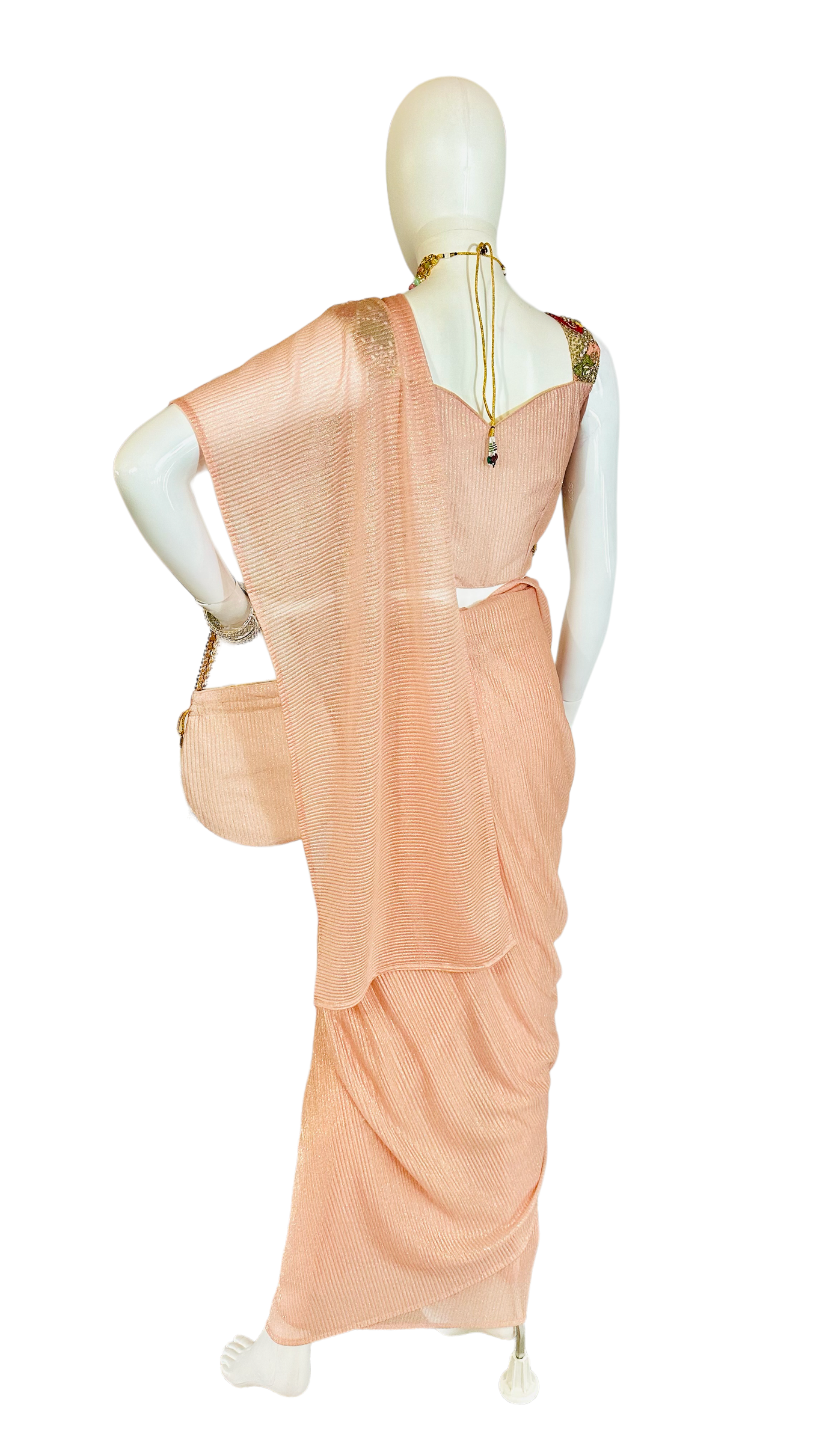 Peach stitched saree