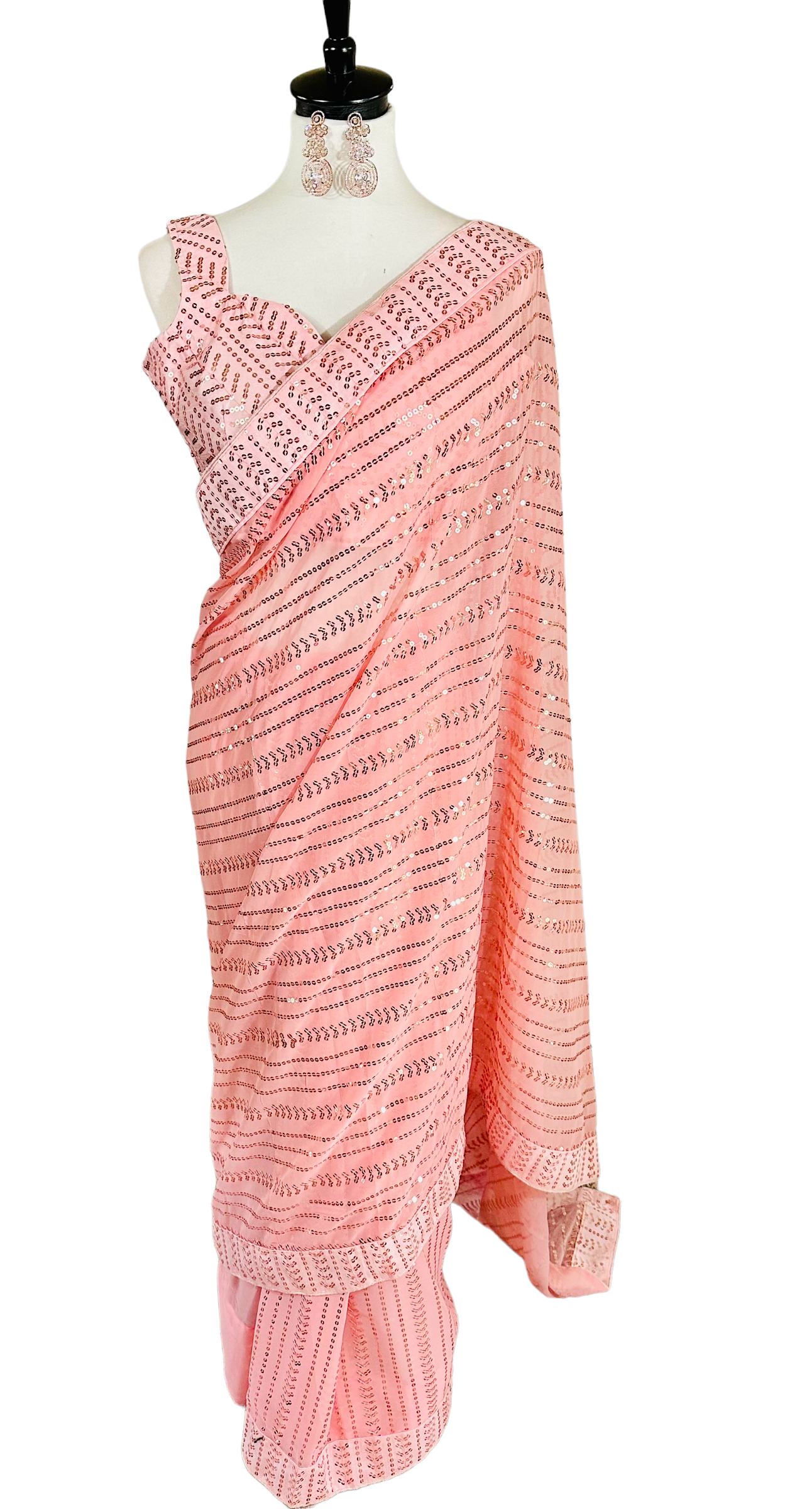 Peach sequins Saree