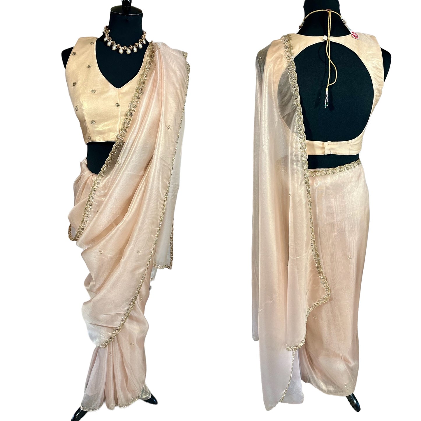 Peach organza tissue saree