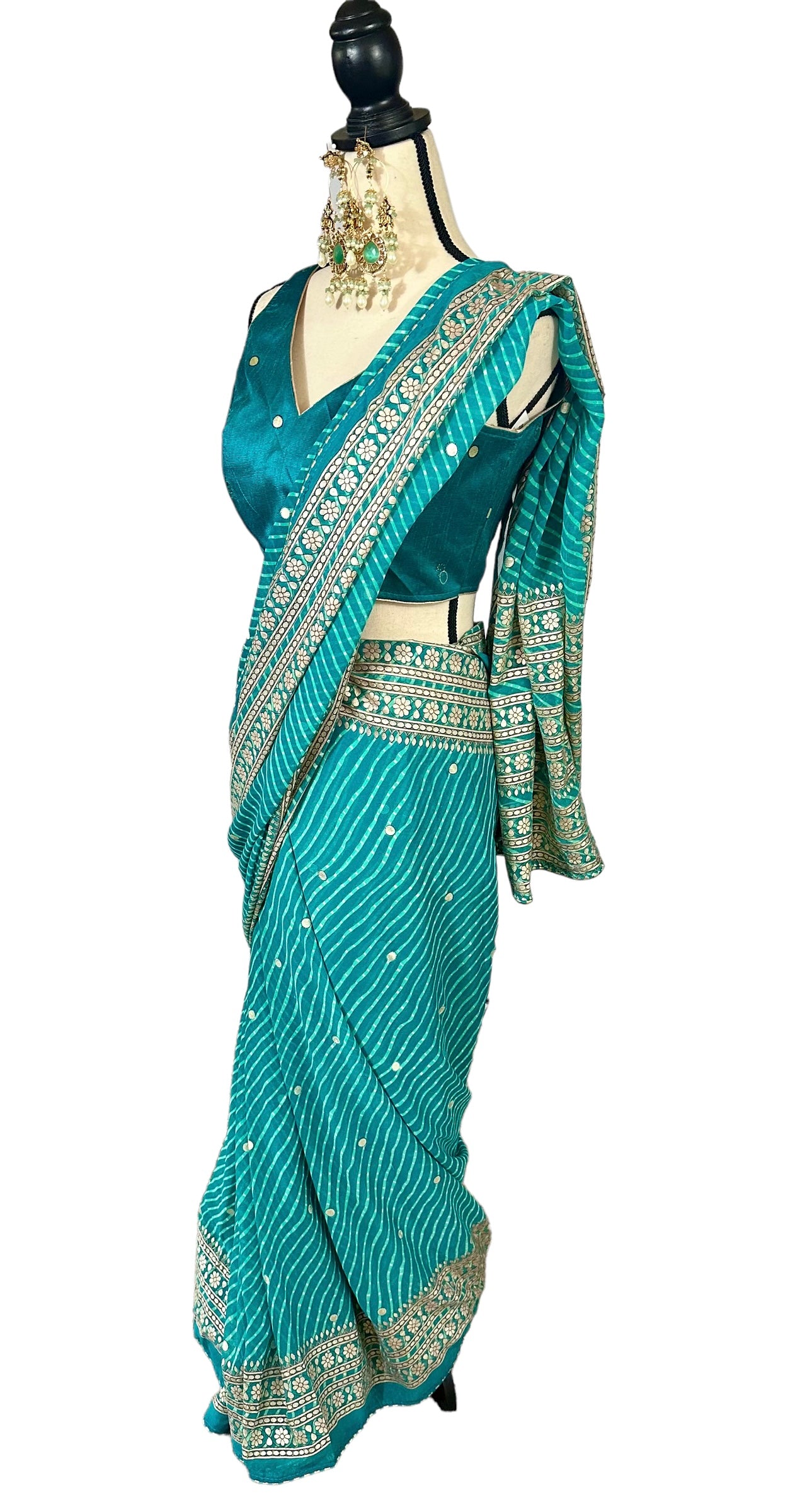 Turquoise lehriya saree