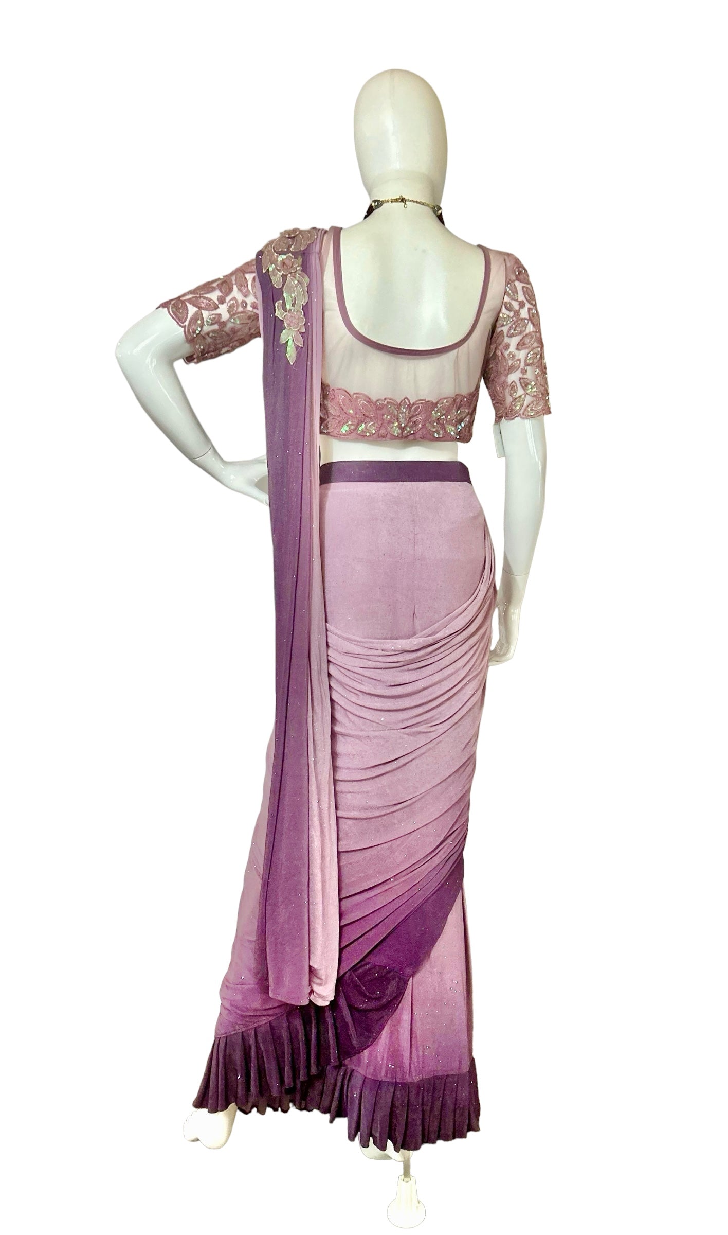 Lavender stitched saree