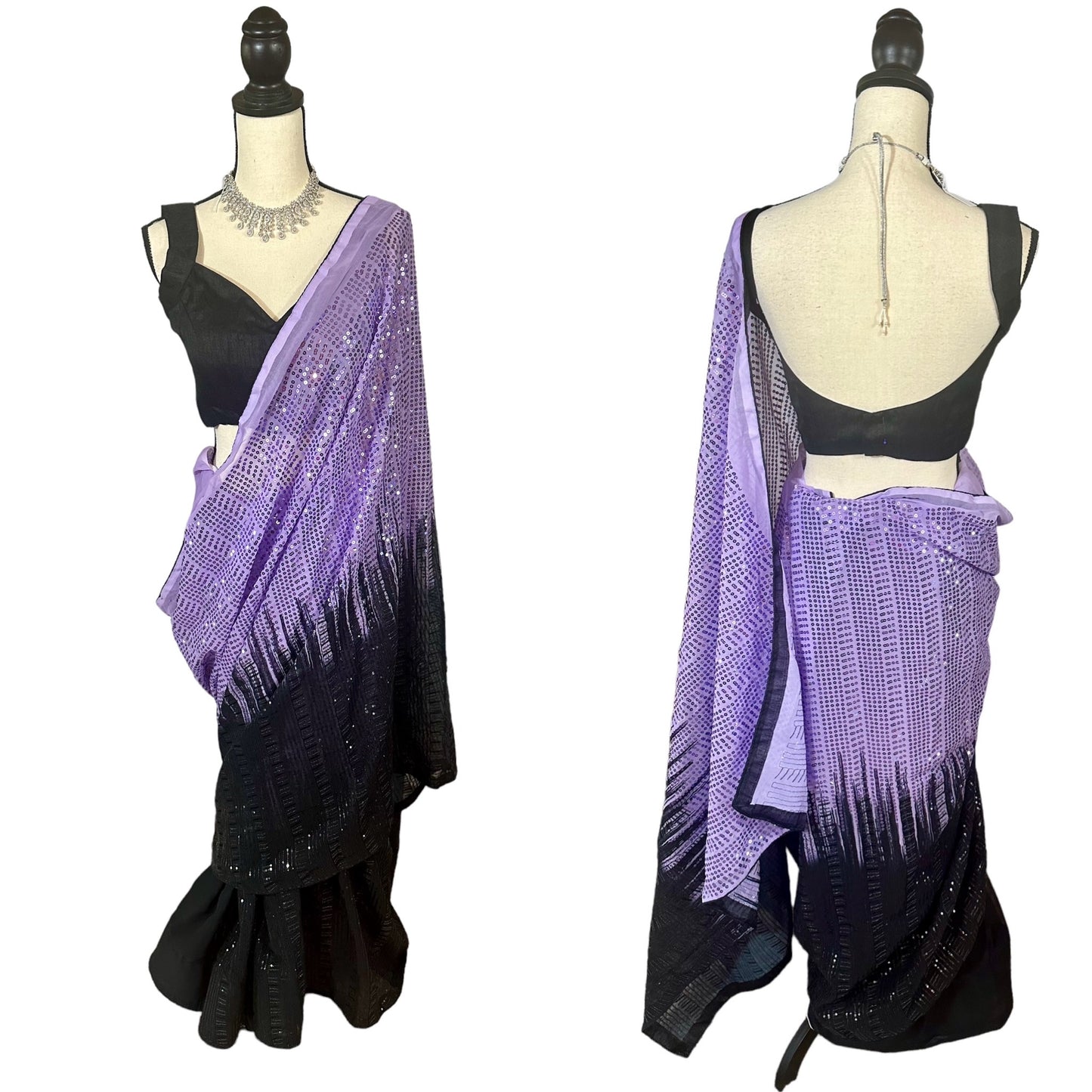 Purple/black sequins saree