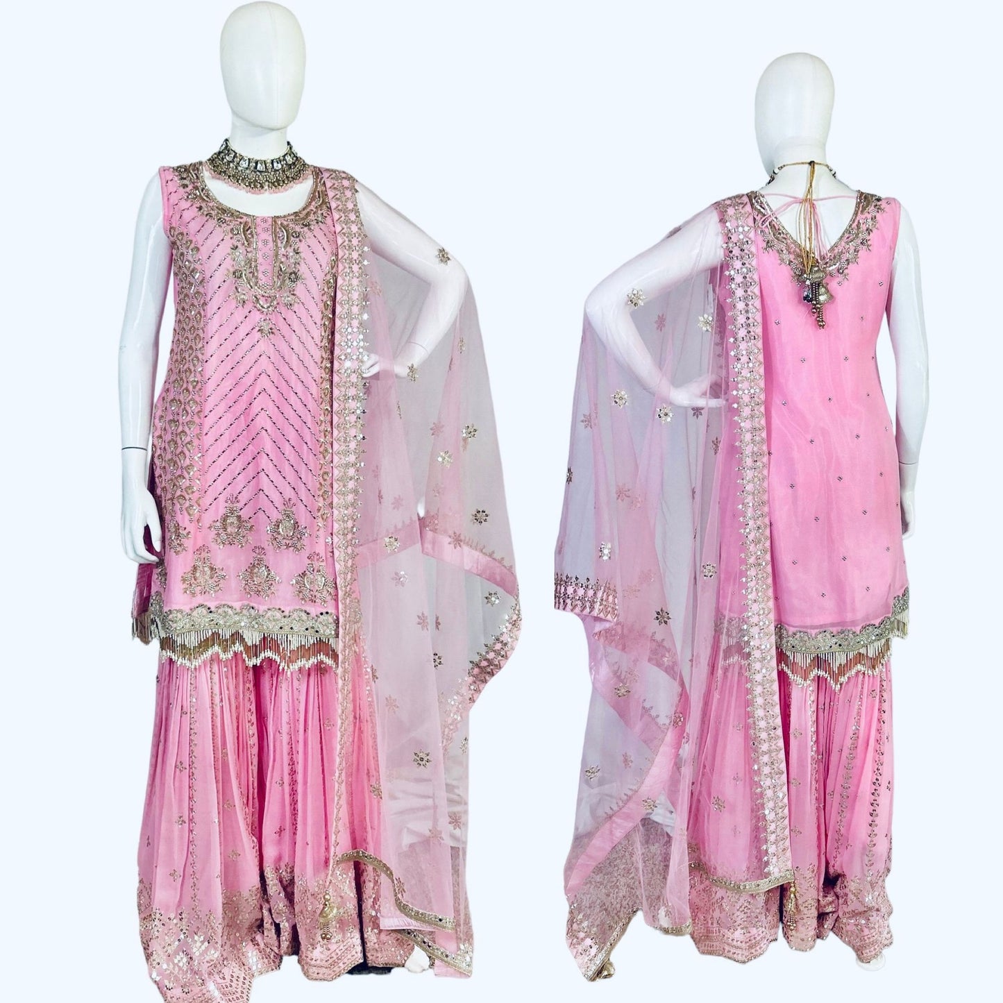 Pink georgette sharara set