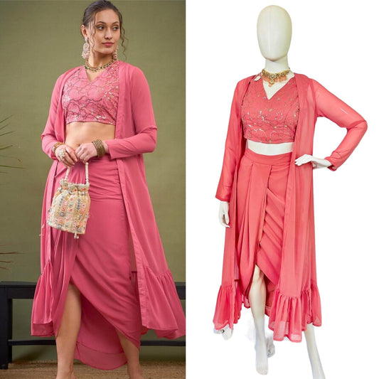 Pink dhoti set