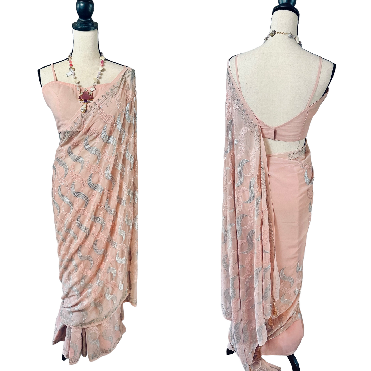 Pink sequins saree