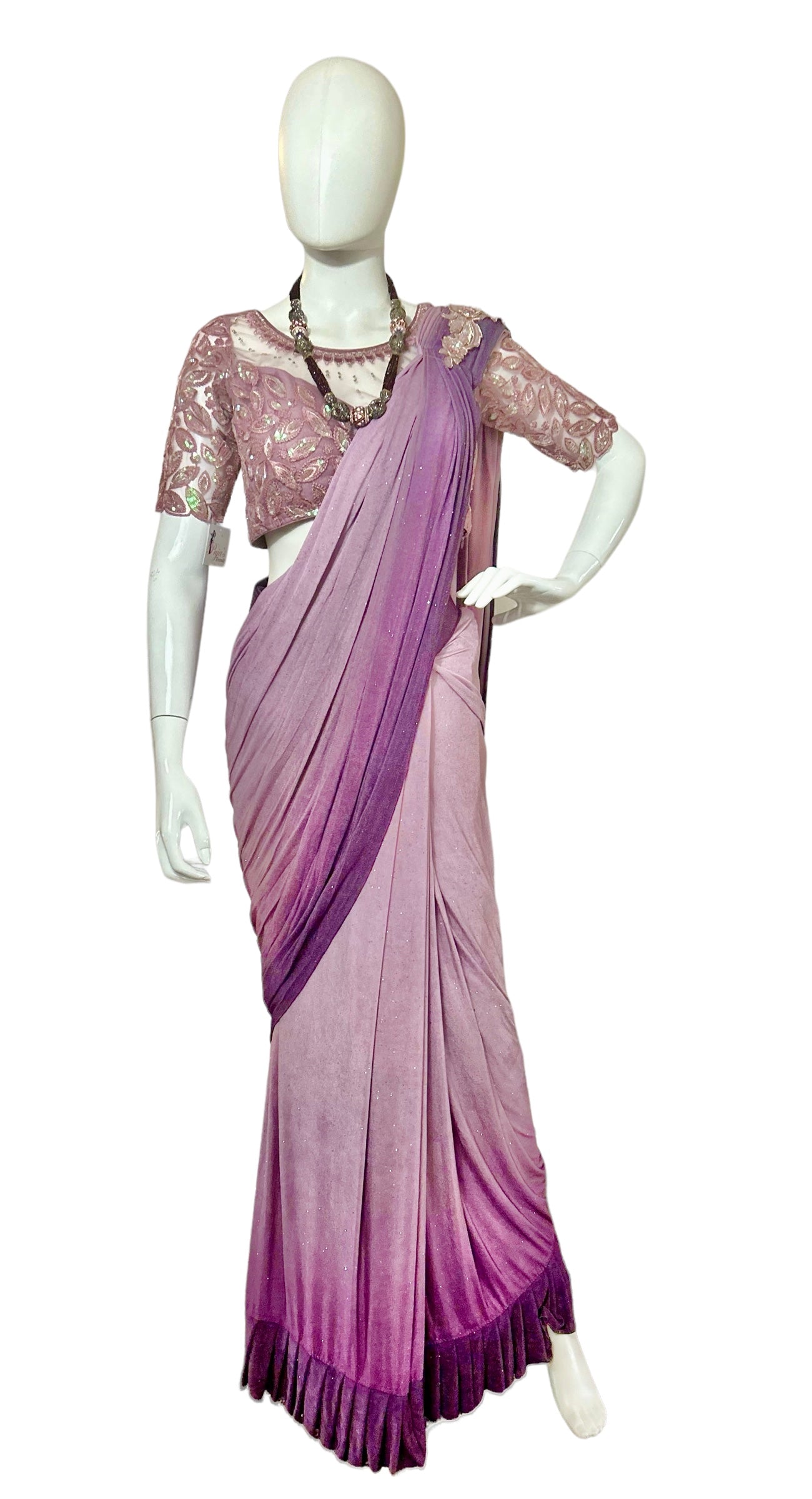 Lavender stitched saree