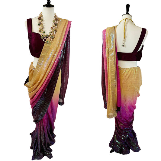 Purple ombré sequins saree