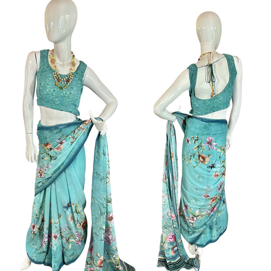 Blue floral Saree