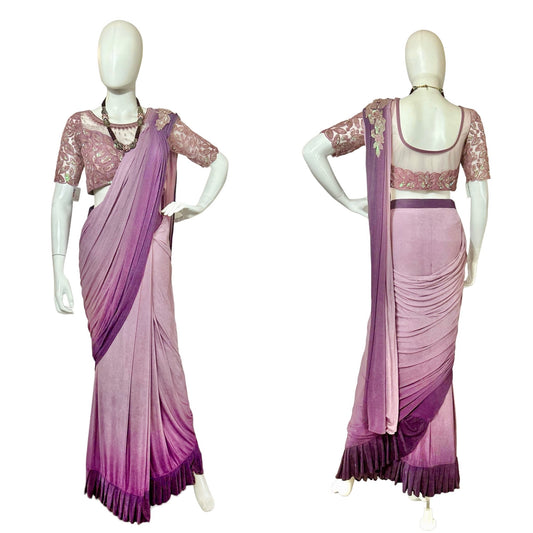 Lavender stitched saree