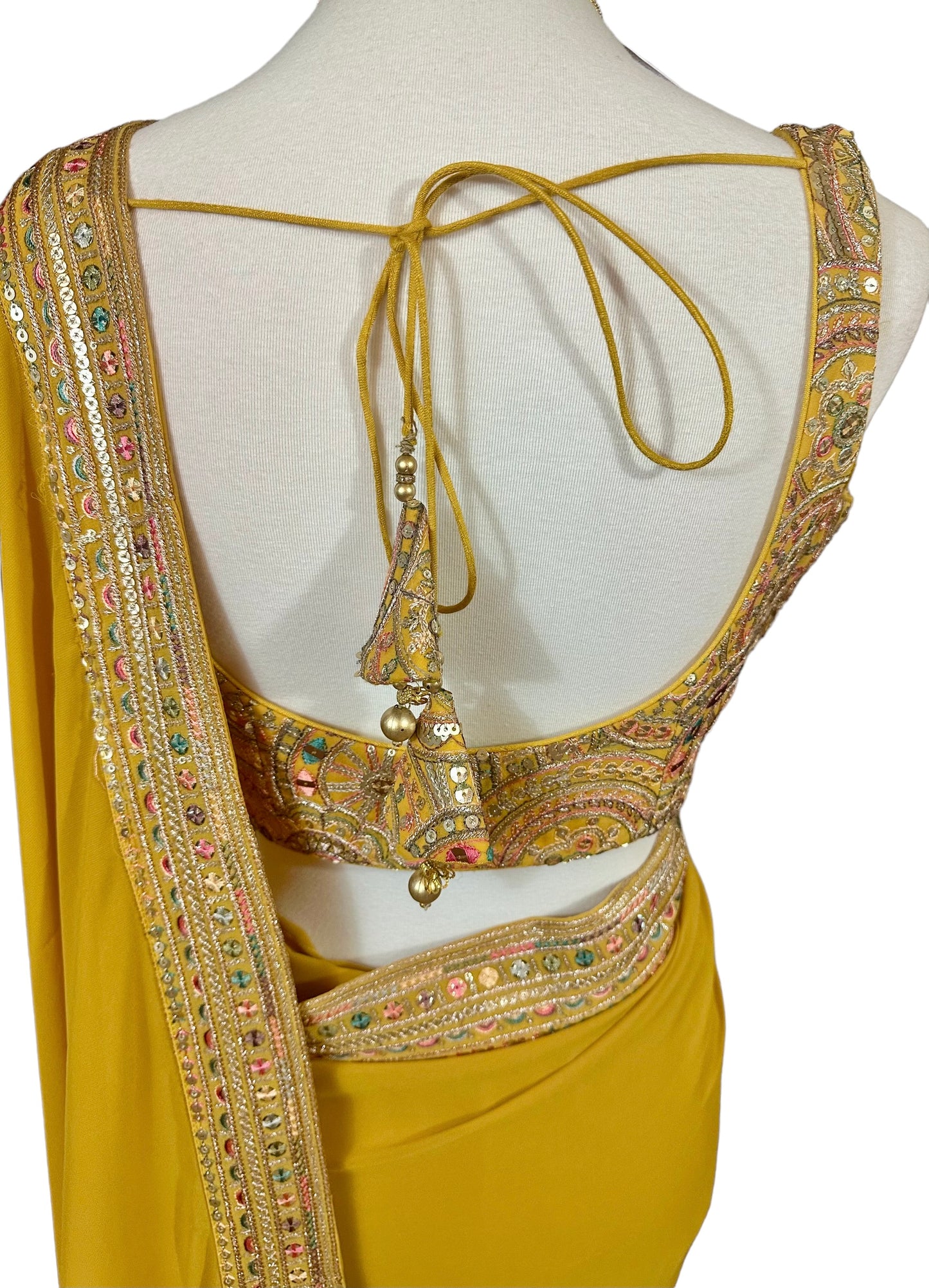 Mustard yellow georgette saree