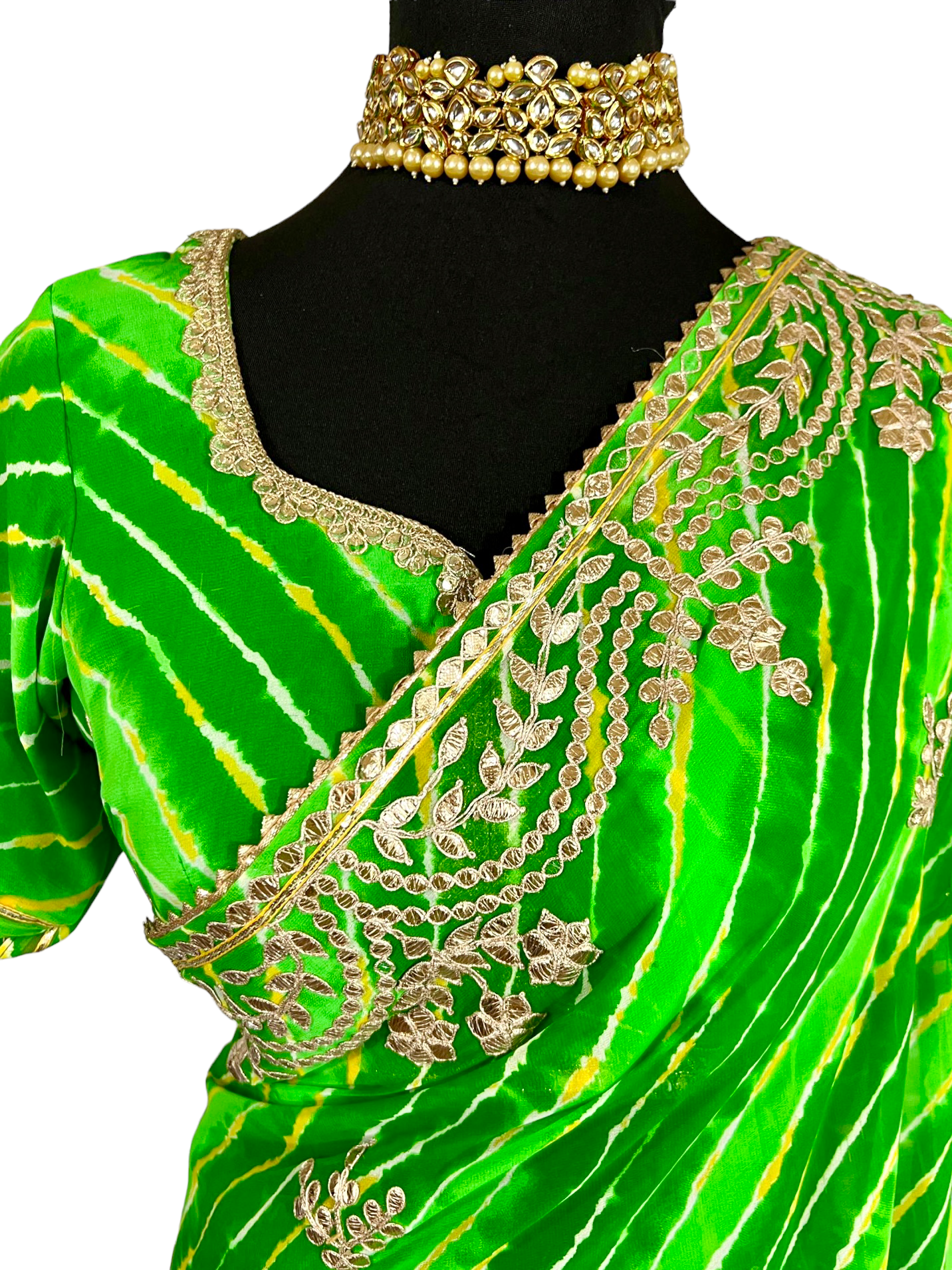 Green lehriya saree