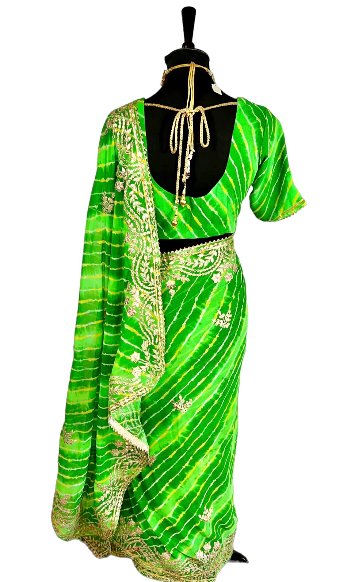 Green lehriya saree