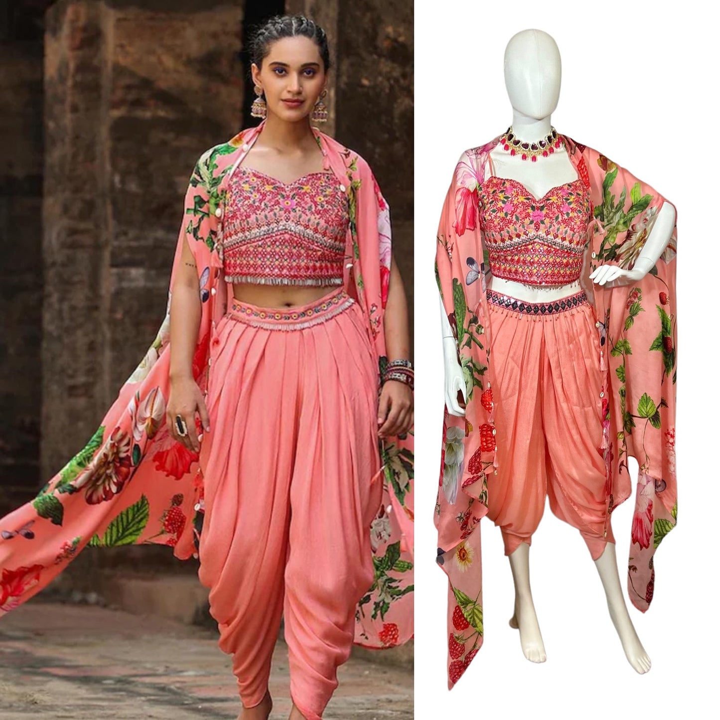 Peach dhoti set