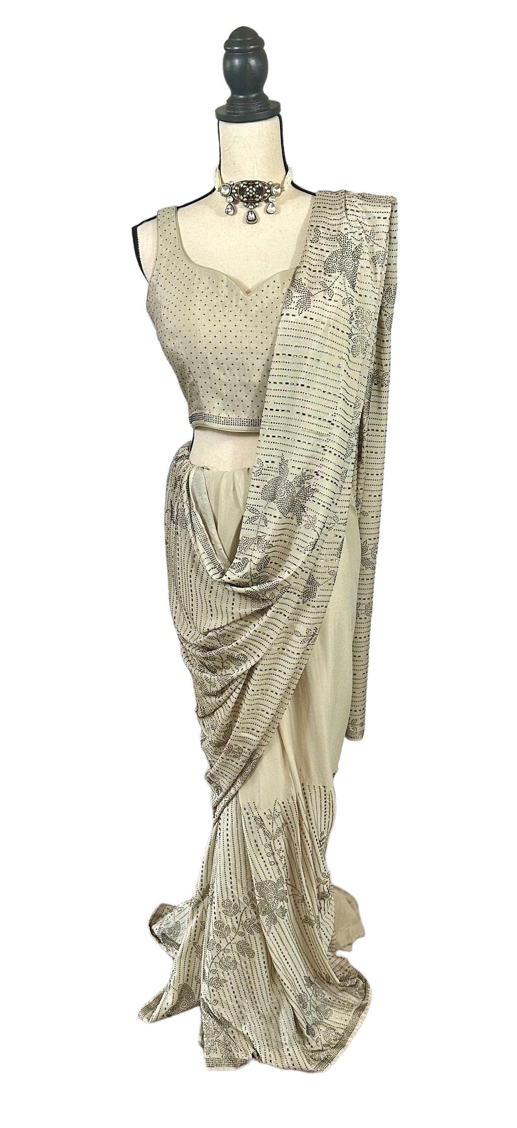 Grey swaroski saree