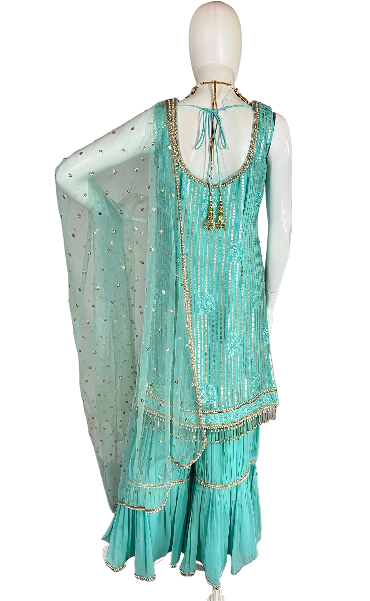 Aqua blue sequins sharara suit