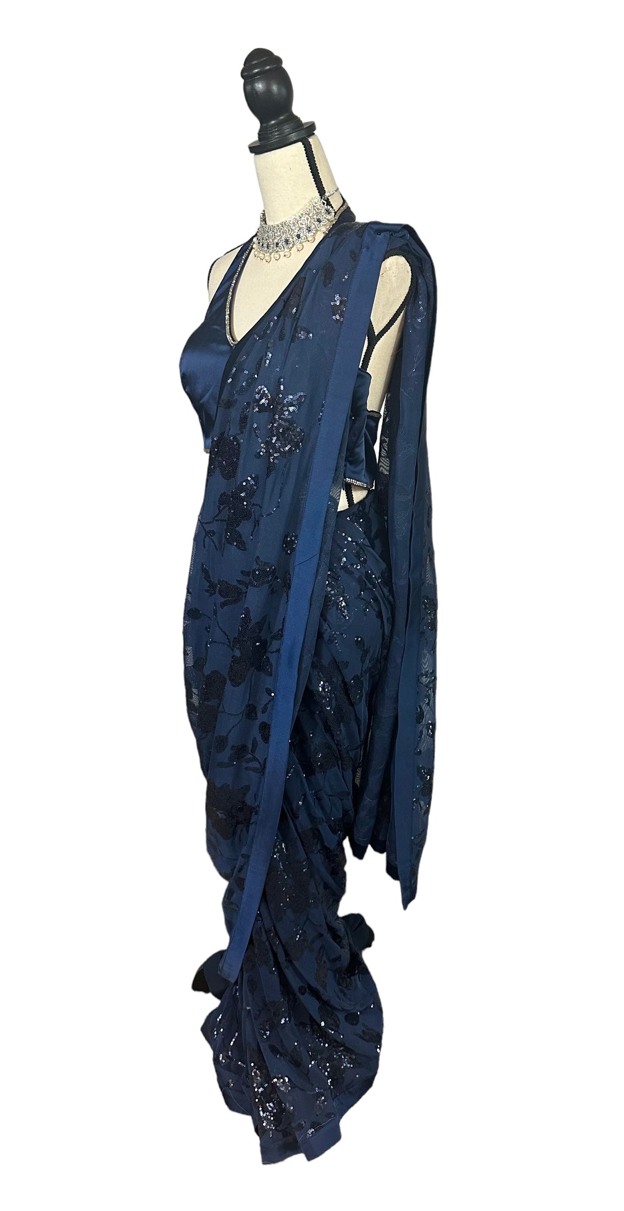 Navy blue sequins saree