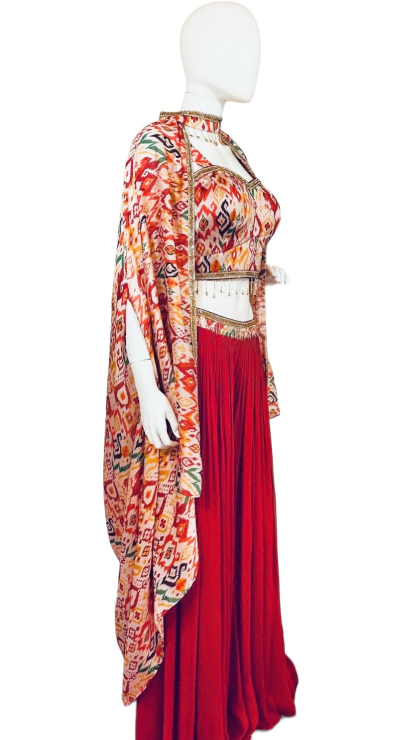 Red printed palazzo outfit