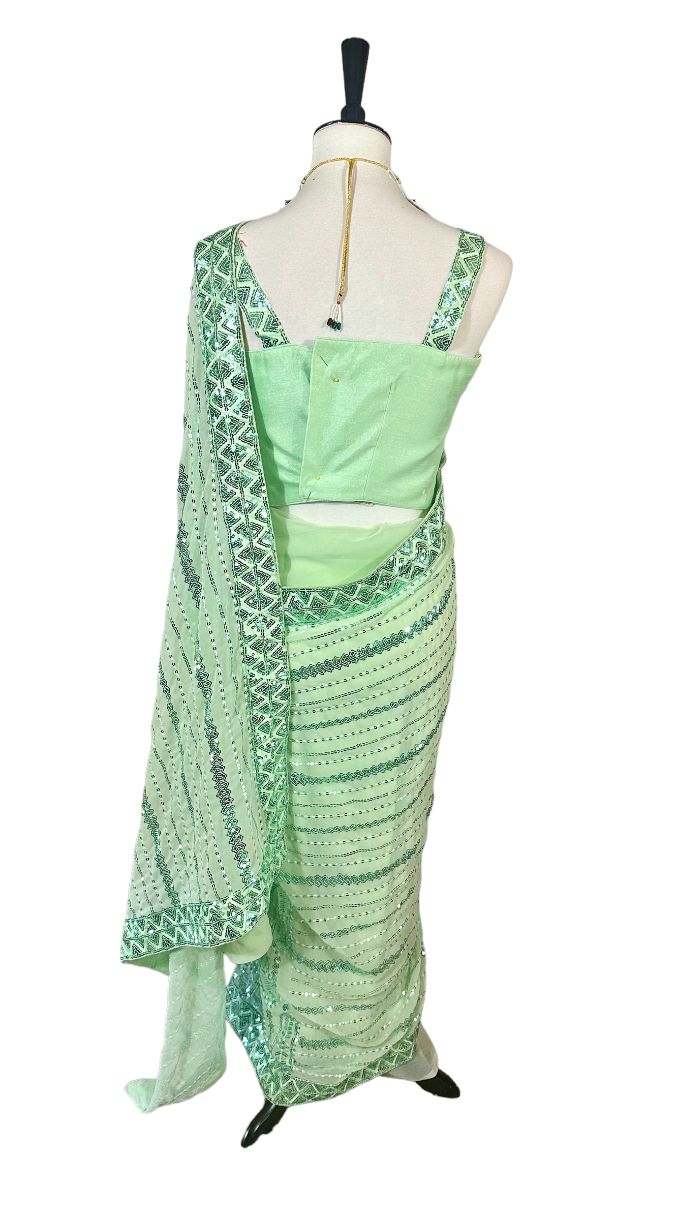 Mint green sequins saree