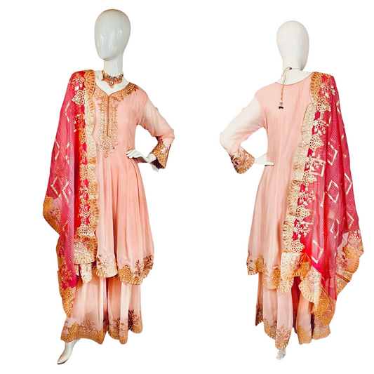 Pink a-line  sharara suit