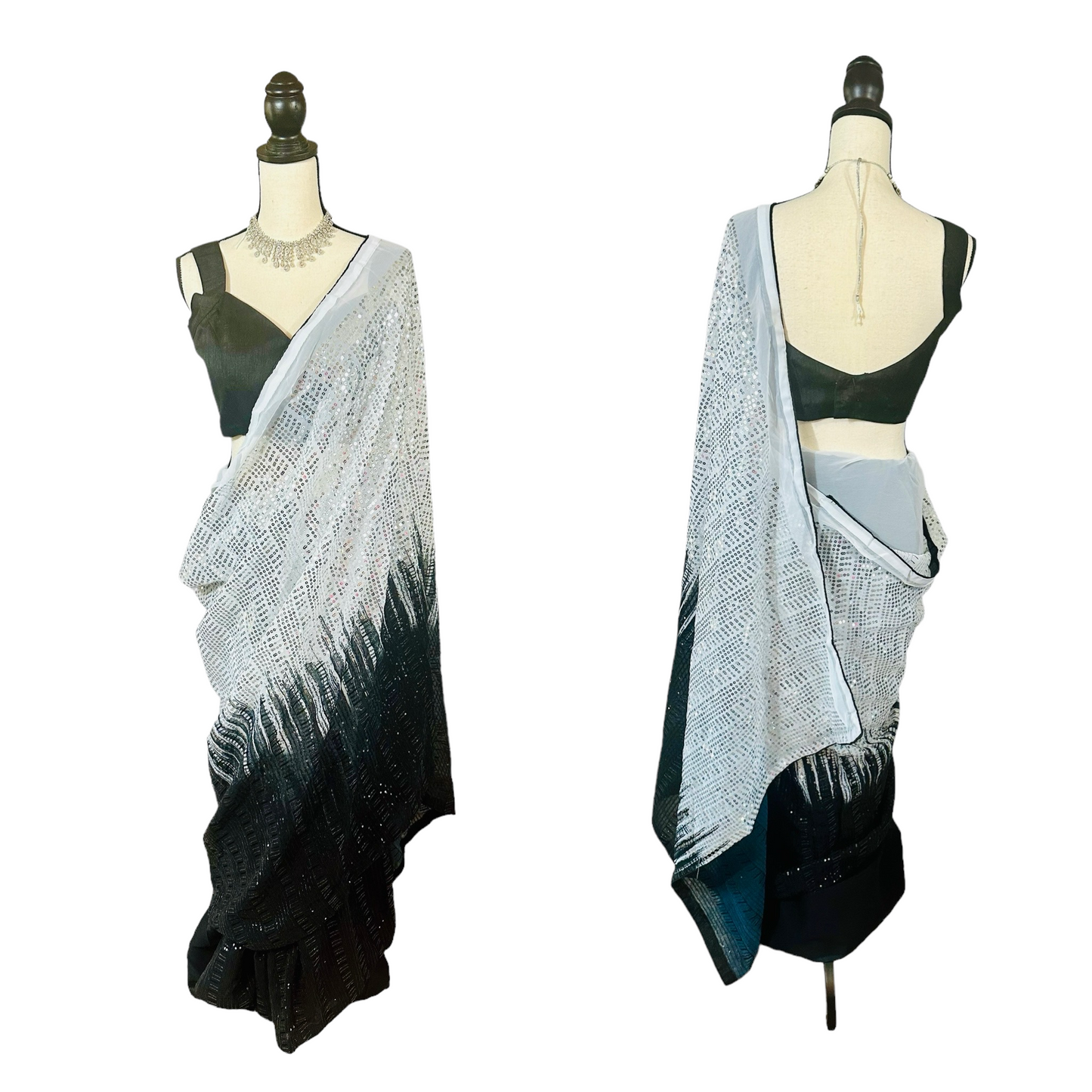 Black/white sequins saree