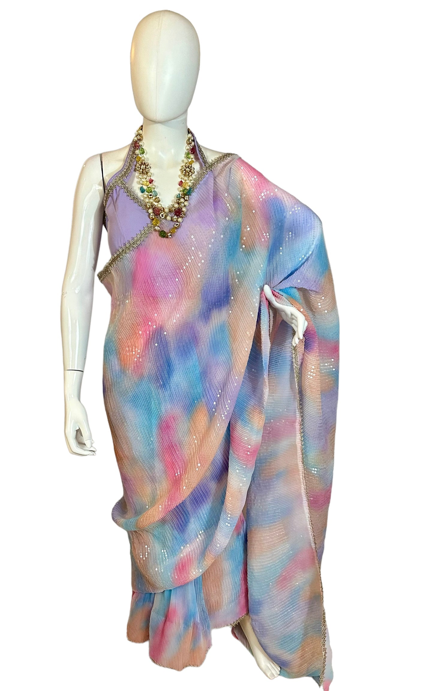 Multi-colored pleated saree