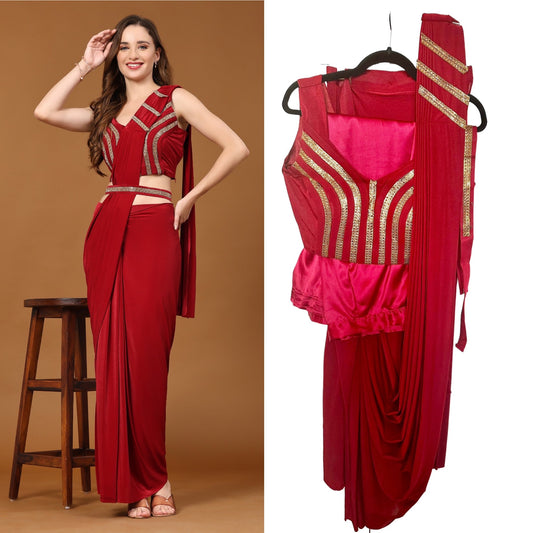 Red Lycra saree