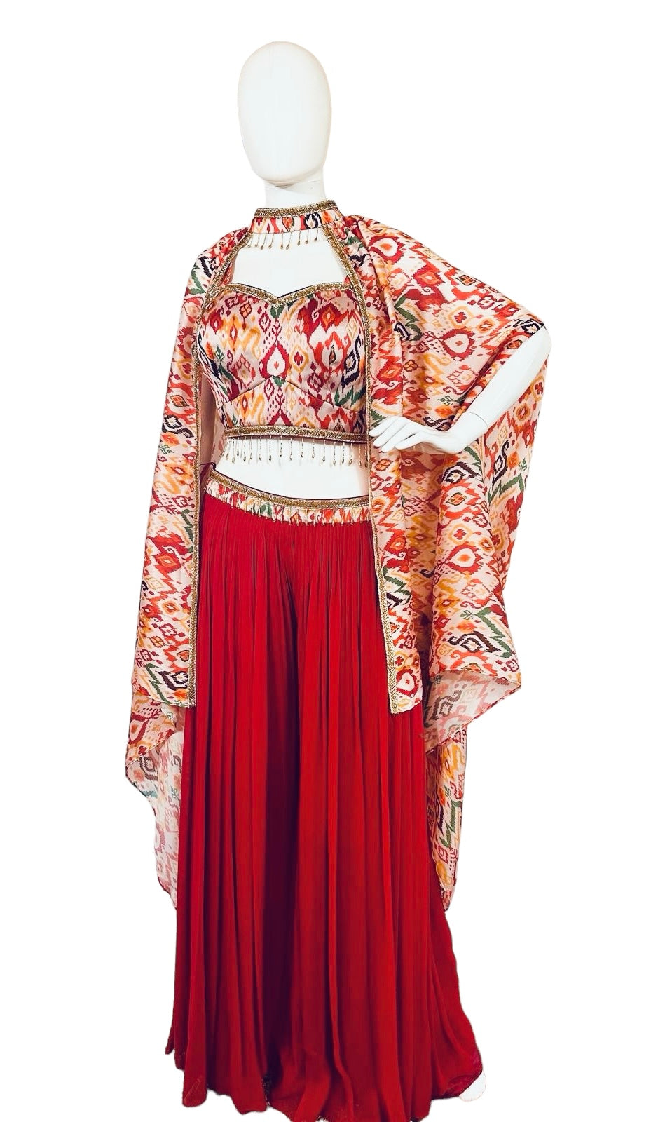 Red printed palazzo outfit