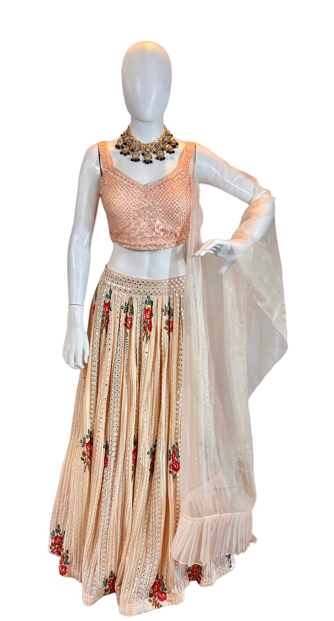 Peach chikankari Lehenga