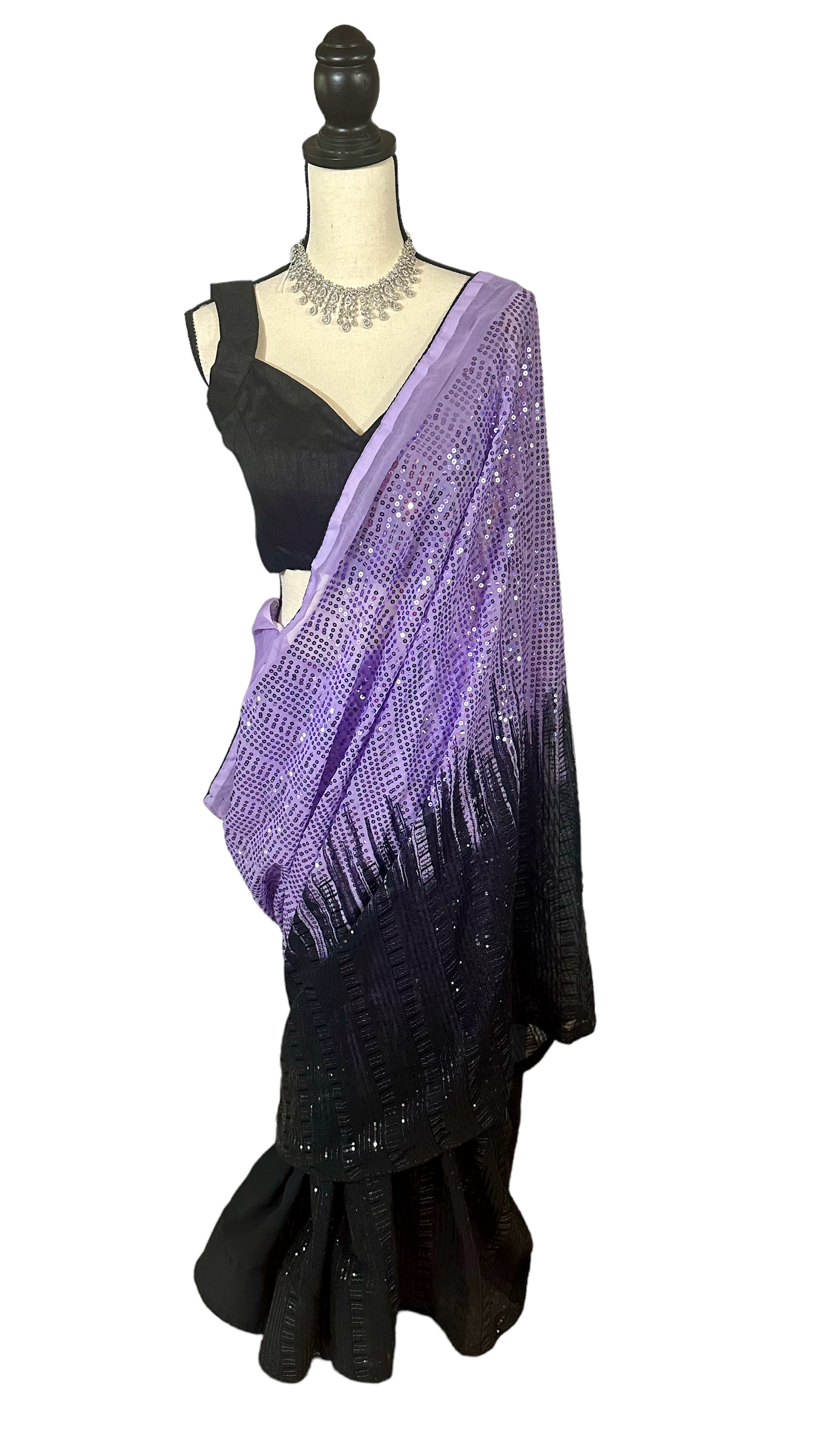 Purple/black sequins saree