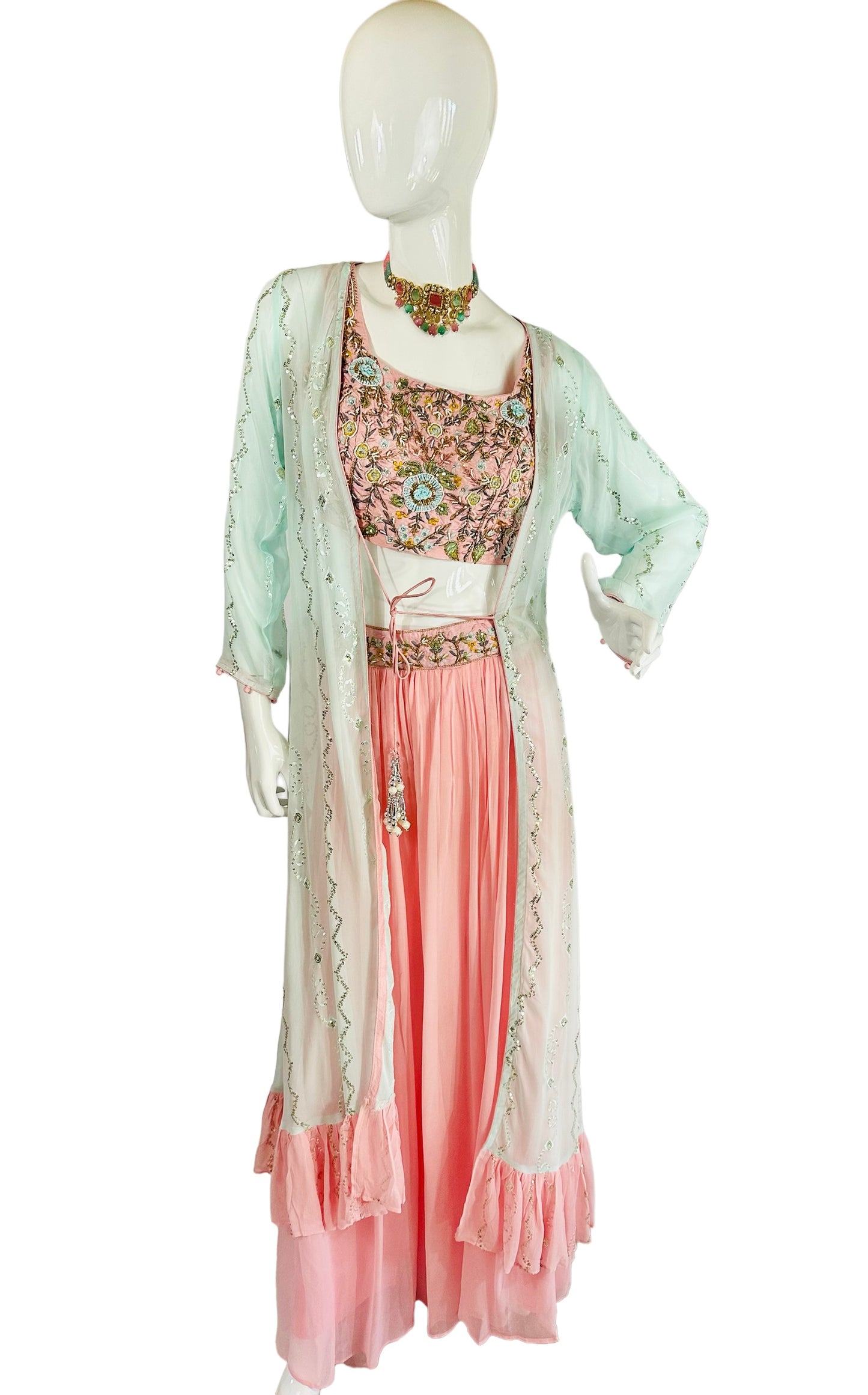 Pink/blue palazzo fusion set