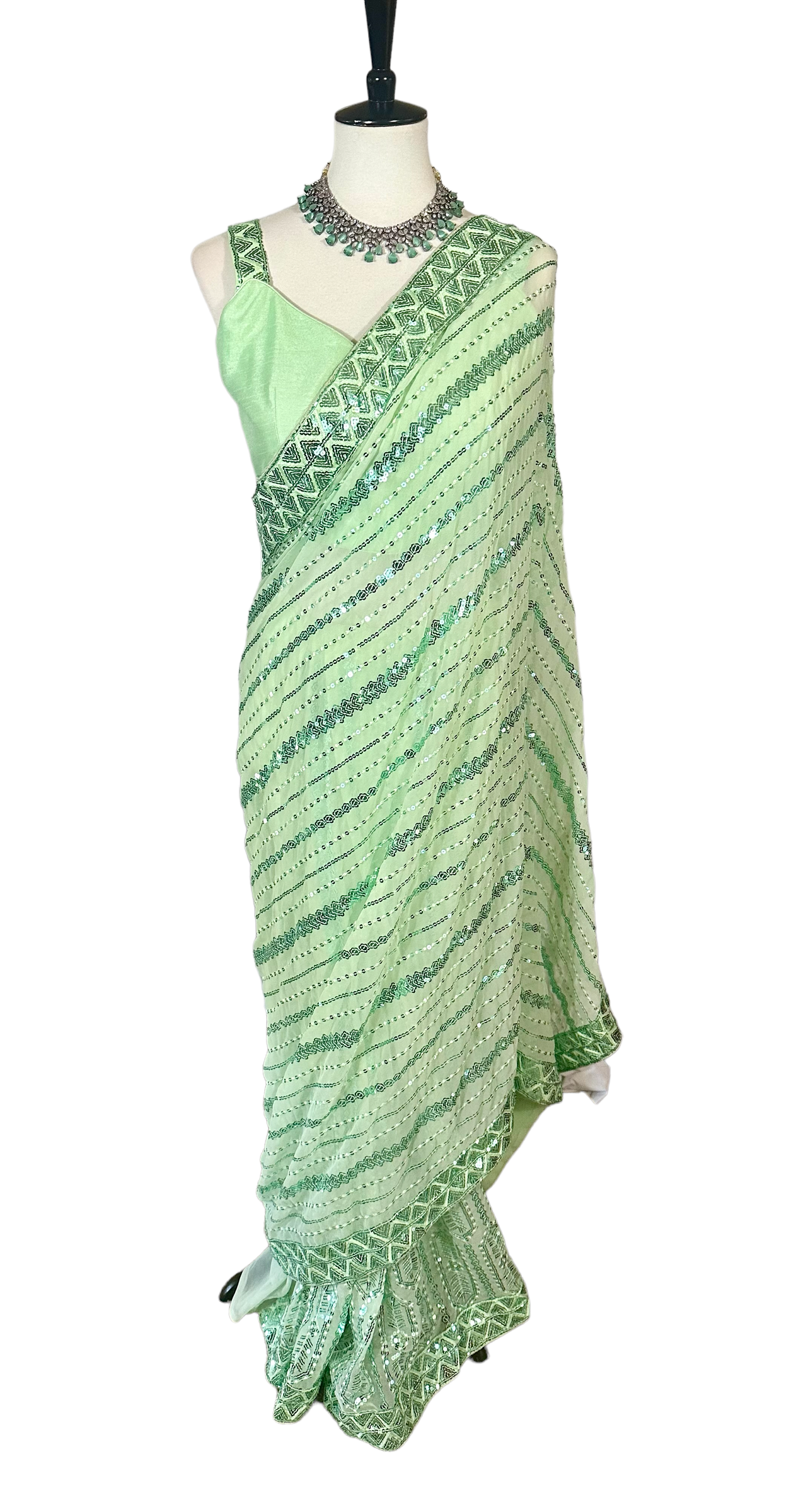 Mint green sequins saree