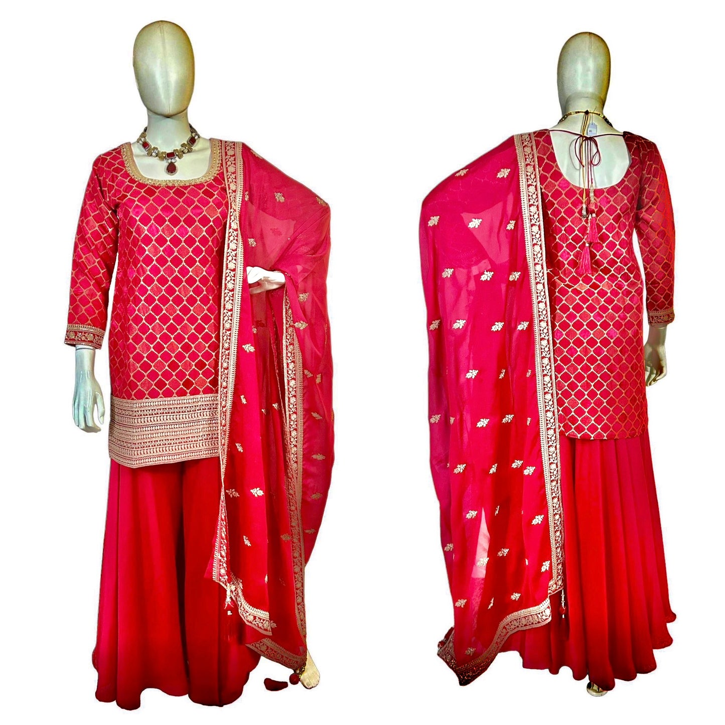 Red benarasi silk Sharara suit