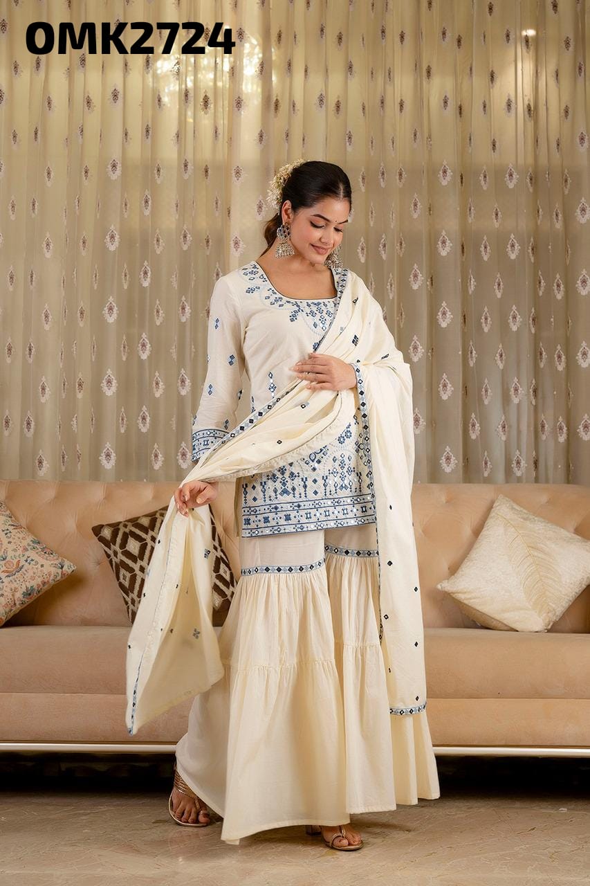 Ivory/blue mulumul sharara suit