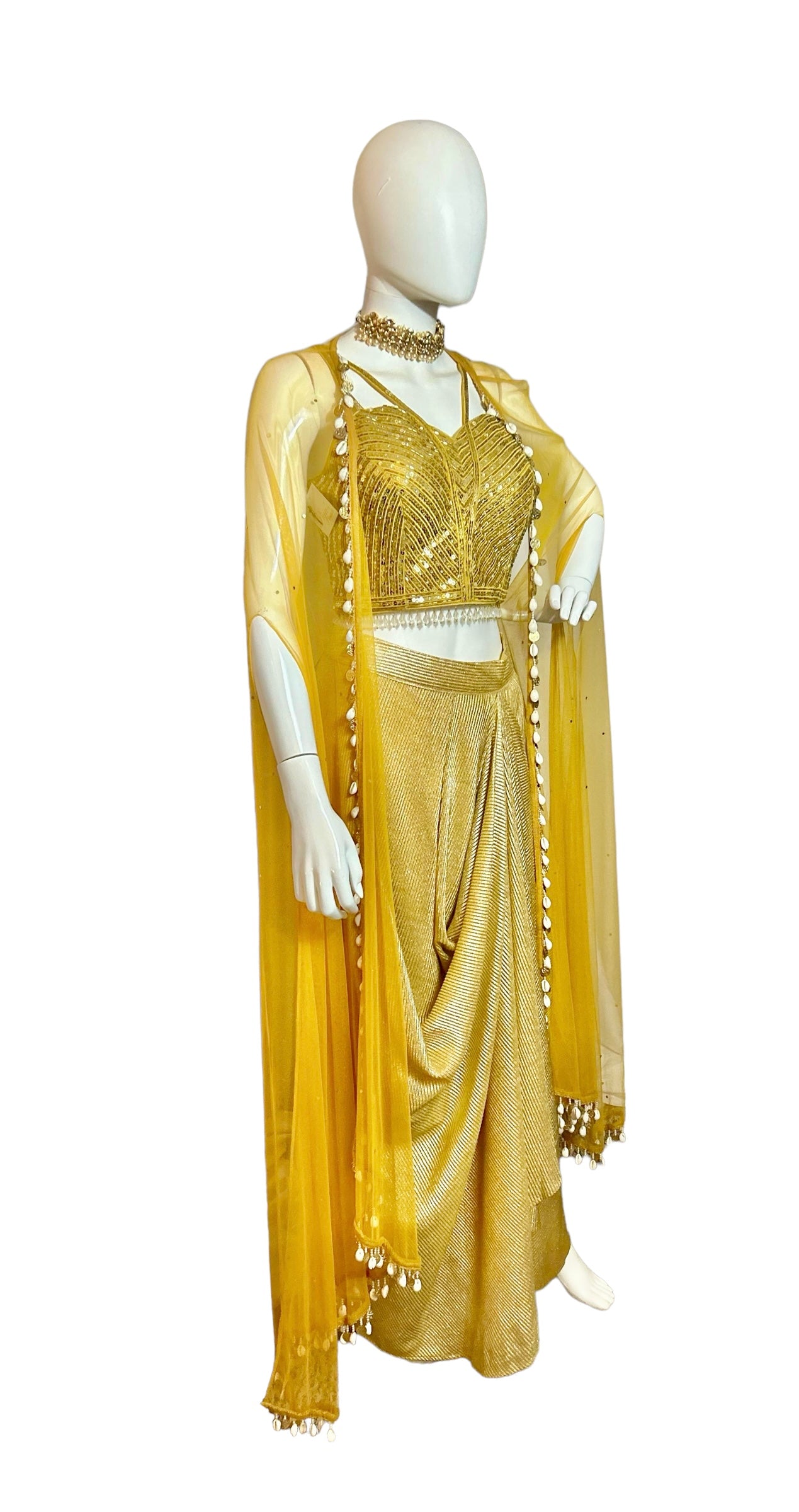 Mustard yellow dhoti set