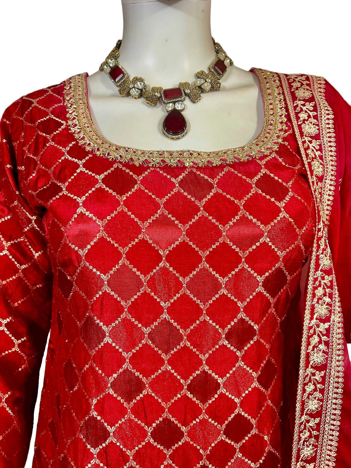 Red benarasi silk Sharara suit