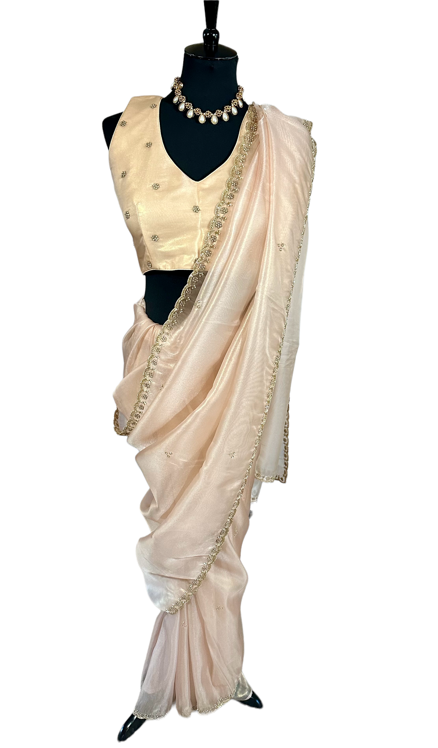 Peach organza tissue saree