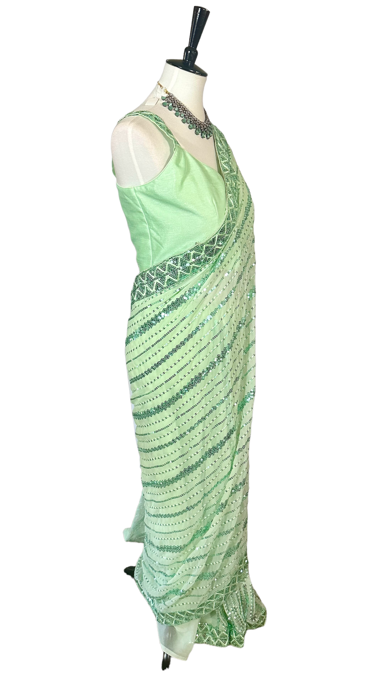 Mint green sequins saree