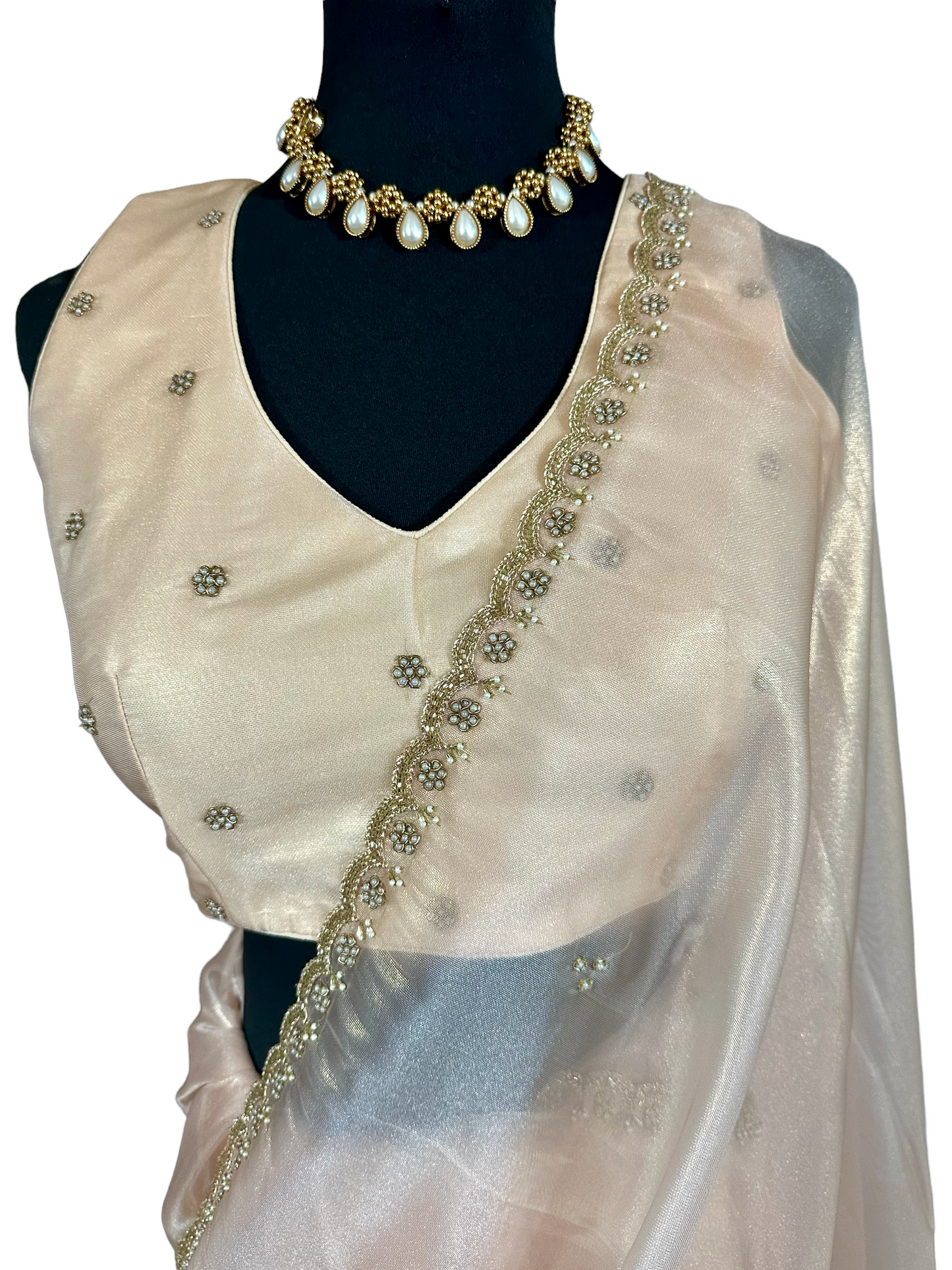 Peach organza tissue saree