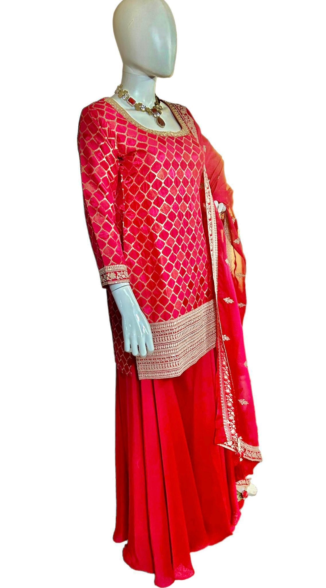 Red benarasi silk Sharara suit