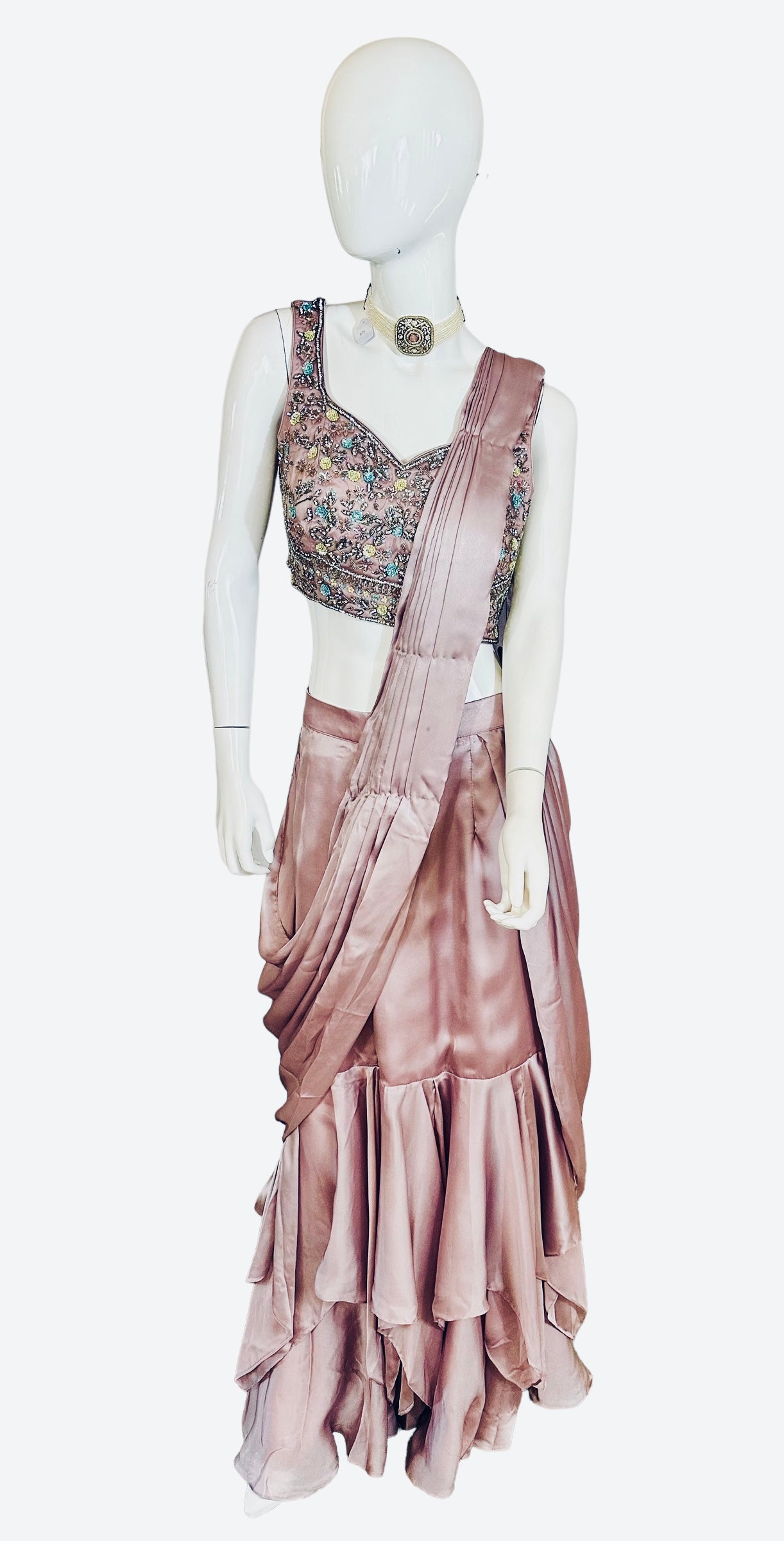 Lilac ruffle stitched saree