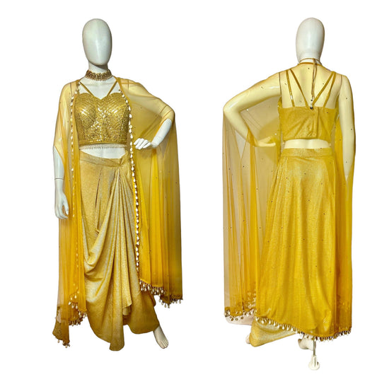 Mustard yellow dhoti set