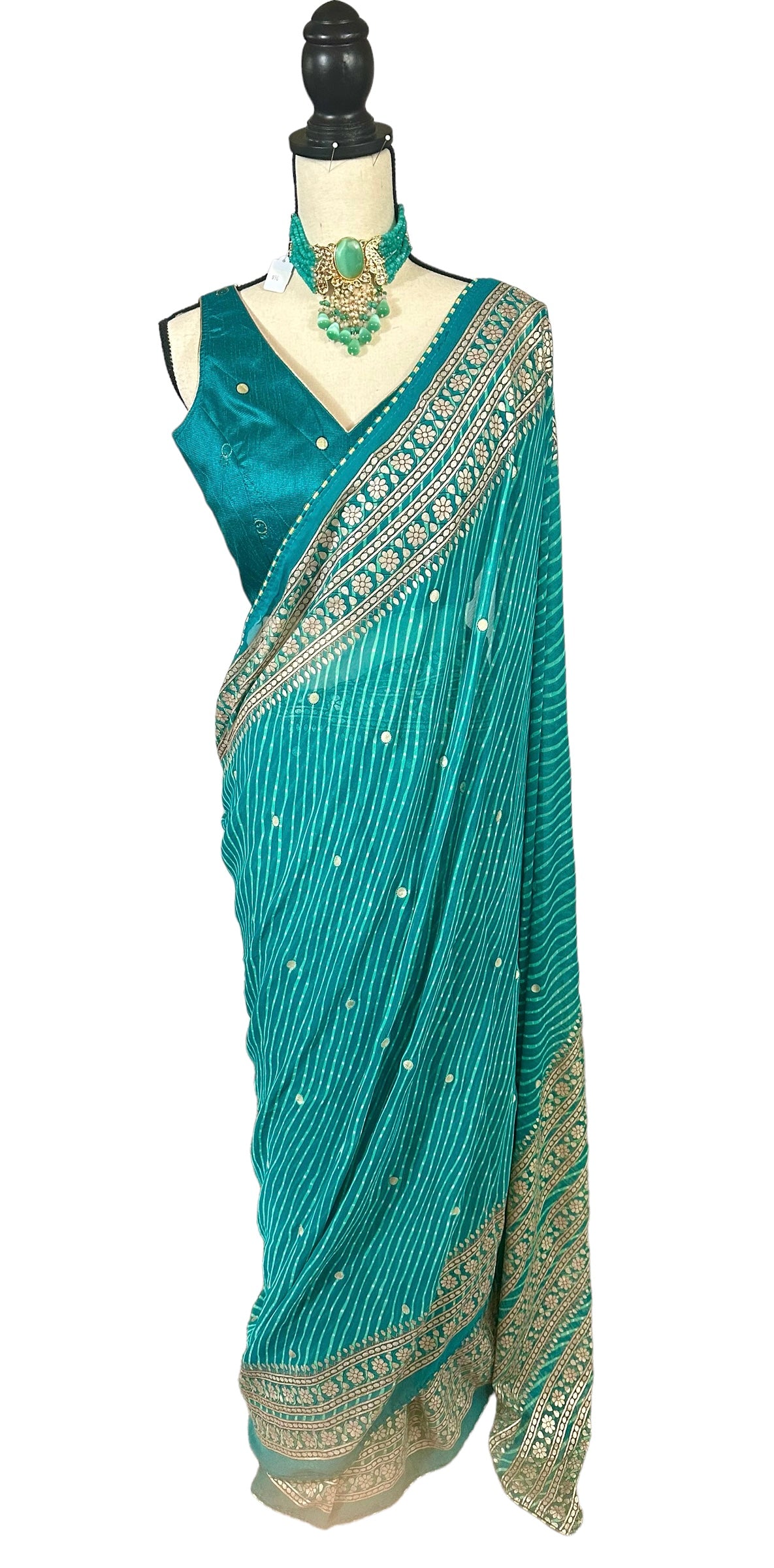 Turquoise lehriya saree