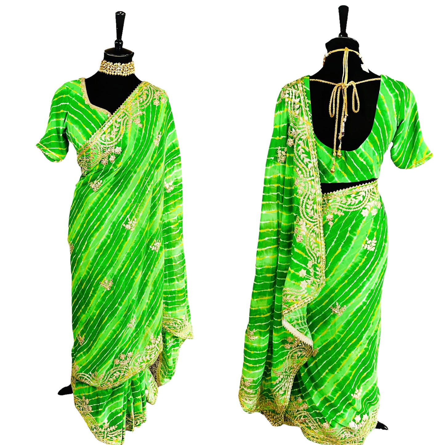 Green lehriya saree