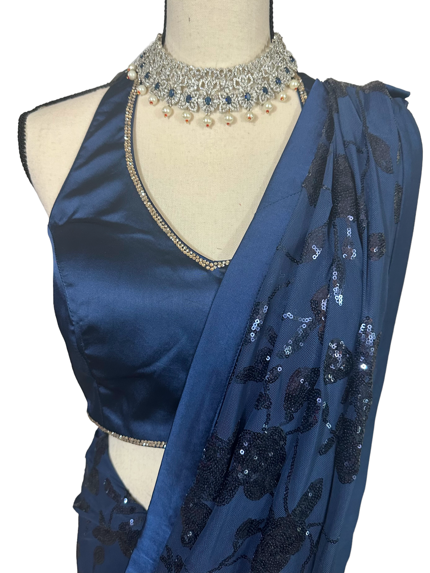 Navy blue sequins saree