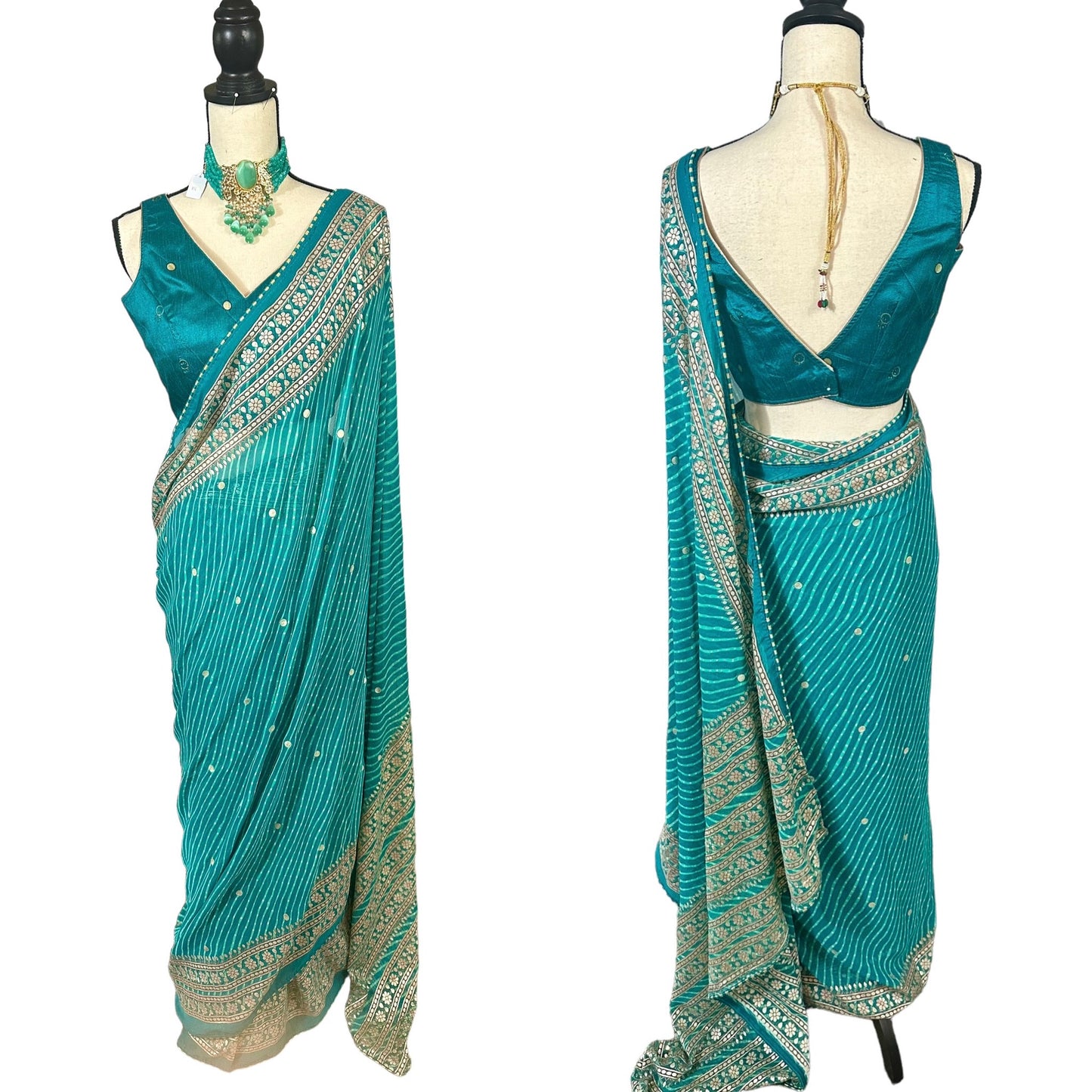 Turquoise lehriya saree