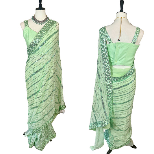 Mint green sequins saree